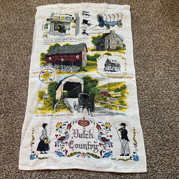 Vintage Dutch country Amish Lancaster county Tea Dish Towel Calendar farm - Picture 1 of 6
